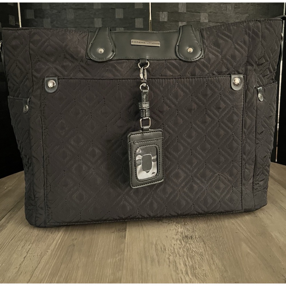 Adrienne Vitttadini Signature Tote Bag Large Black Laptop Bag Very Good Cond!